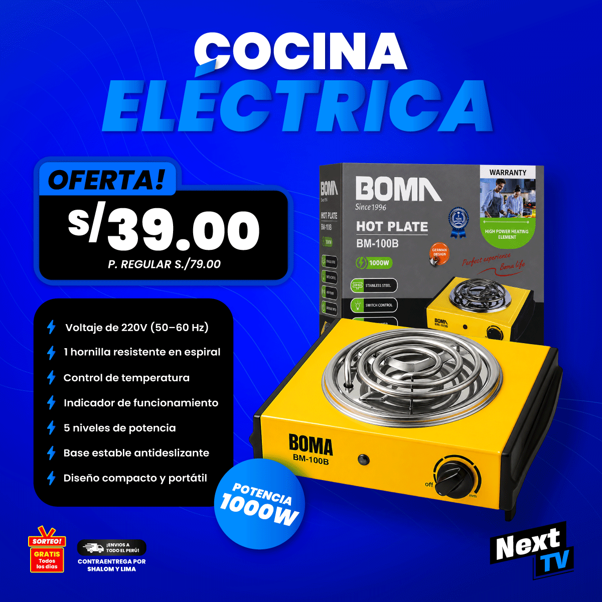 COCINA ELÉCTRICA 1000W BM-100B