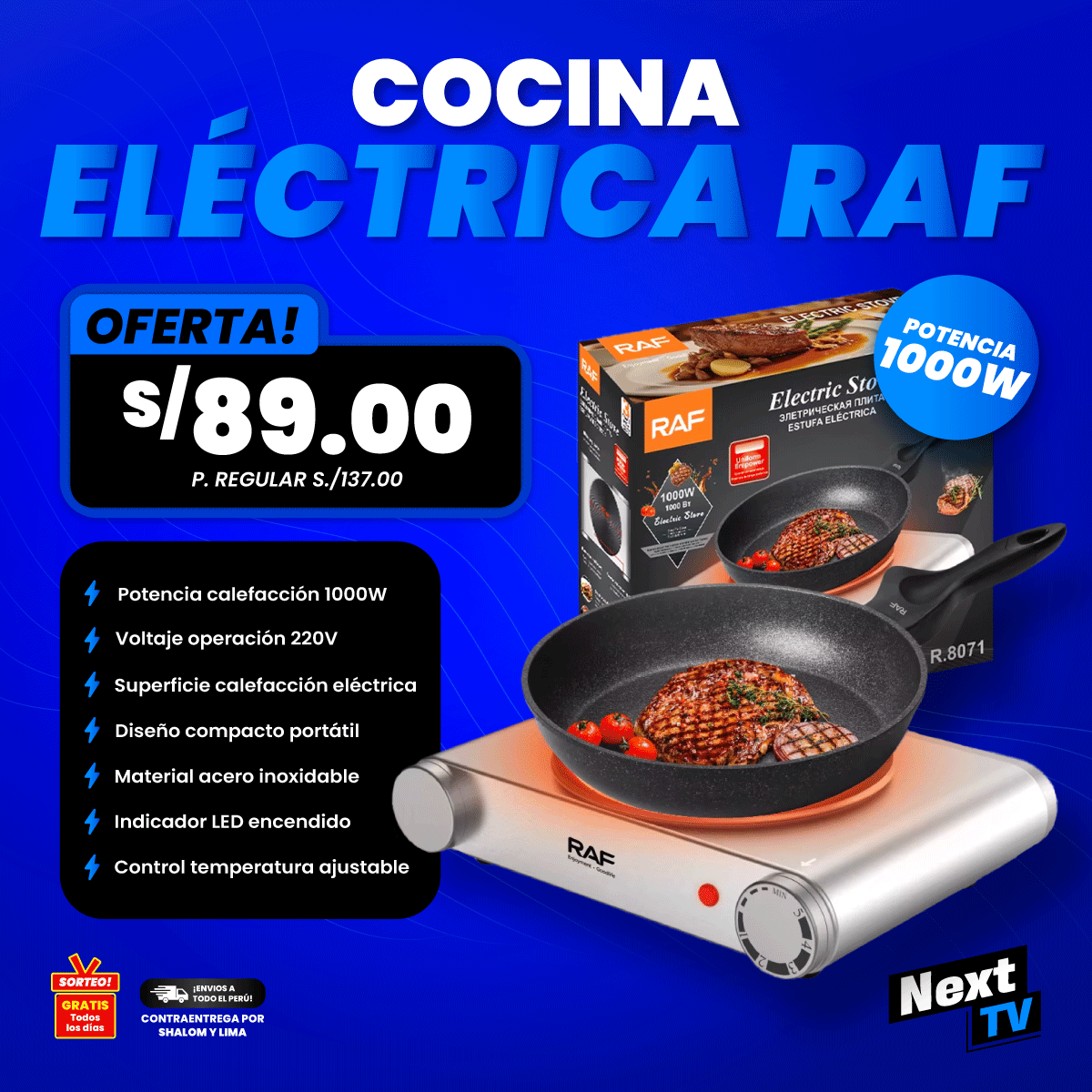 COCINA ELÉCTRICA RAF 1000W