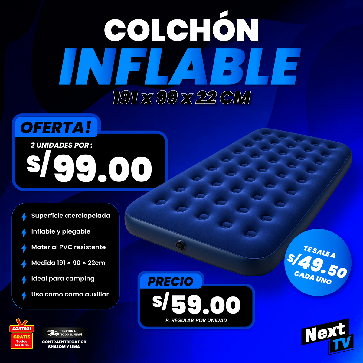 COLCHÓN INFLABLE 191 X 99 X 22CM - N2378