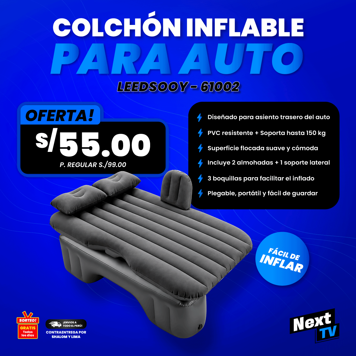 COLCHÓN INFLABLE PARA AUTO LEEDSOOY 61002 - N299
