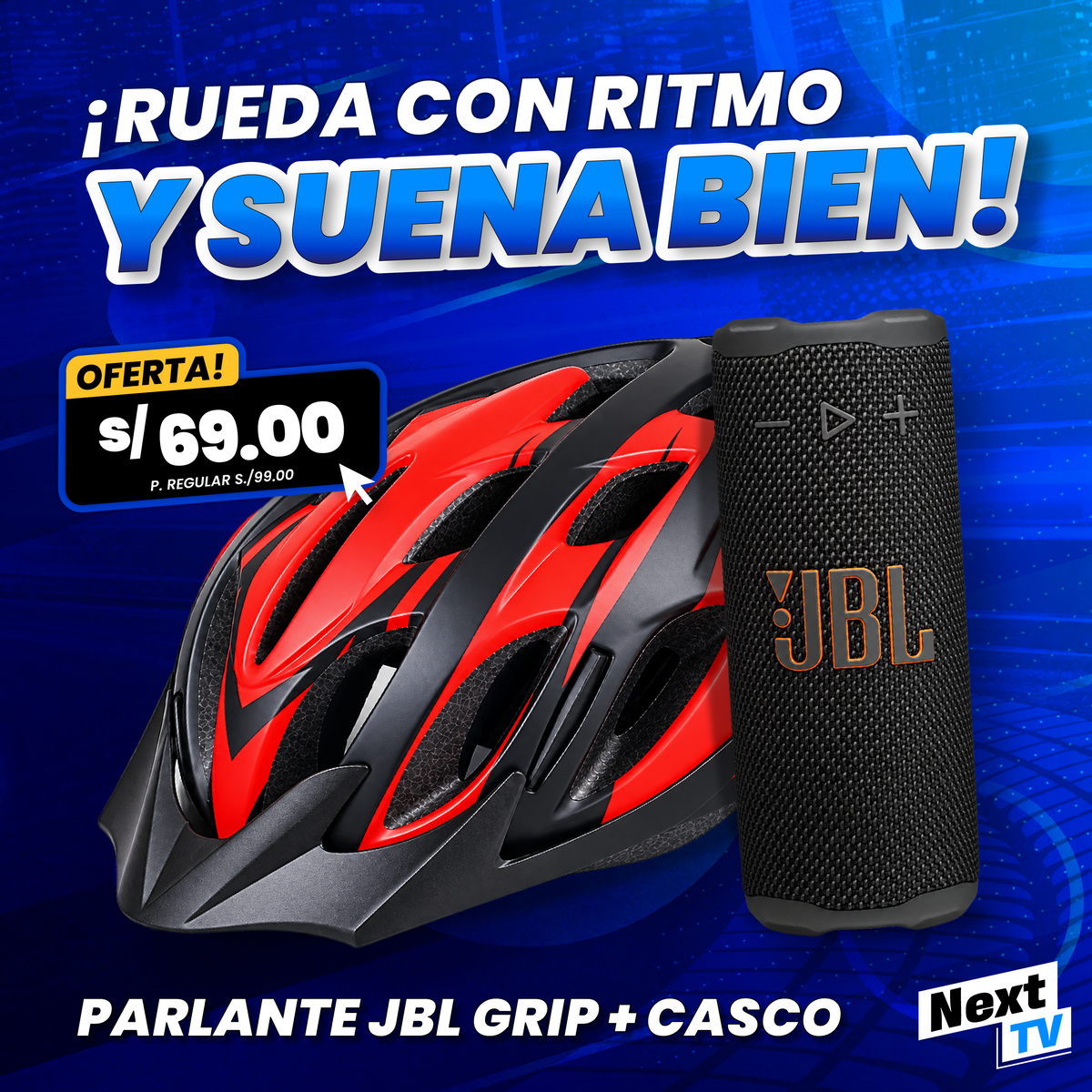 COMBO PARLANTE JBL GRIP + CASCO