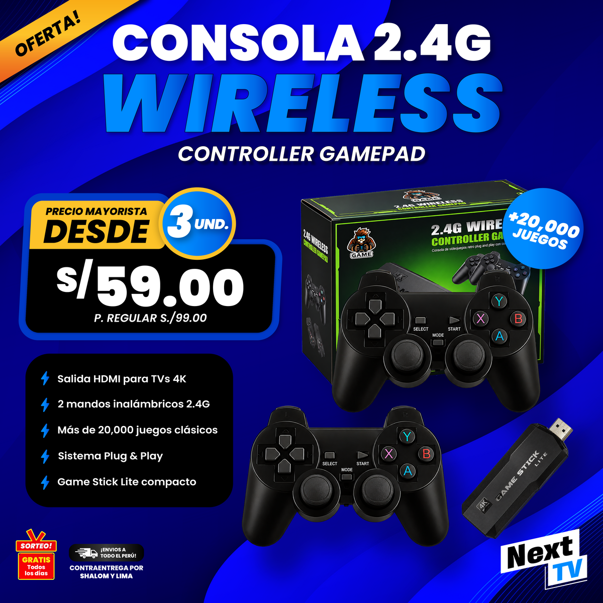 CONSOLA 2.4 WIRELESS CONTROLLER GAMEPAD - PRECIO MAYORISTA