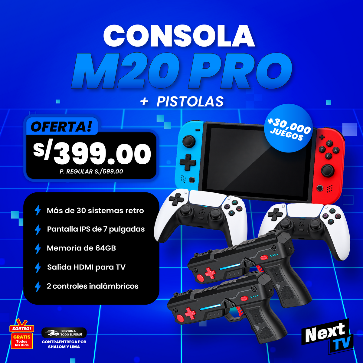 CONSOLA DE JUEGOS M20 PRO + PISTOLAS