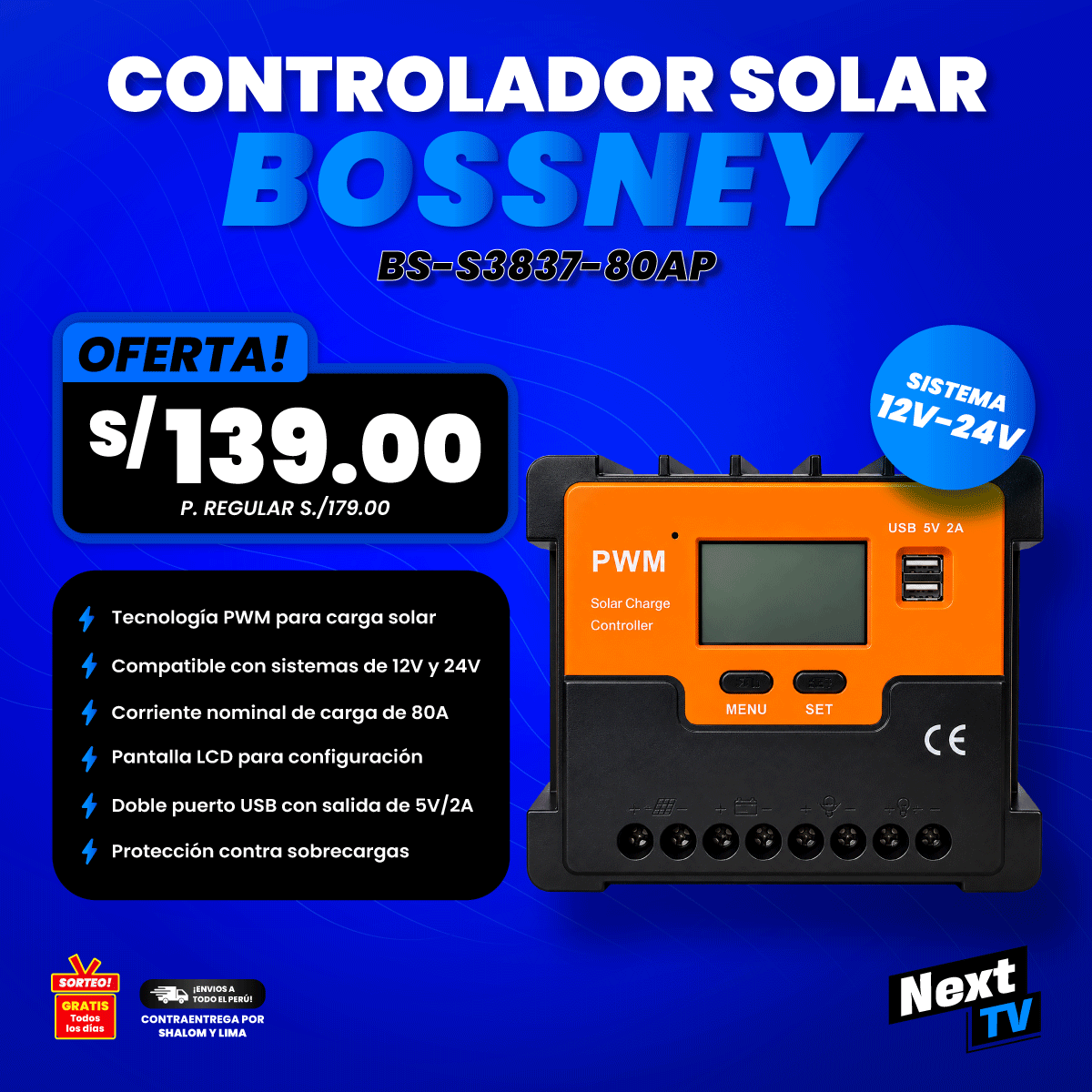 CONTROLADOR SOLAR BOSSNEY BS-S3837-80AP - N2138