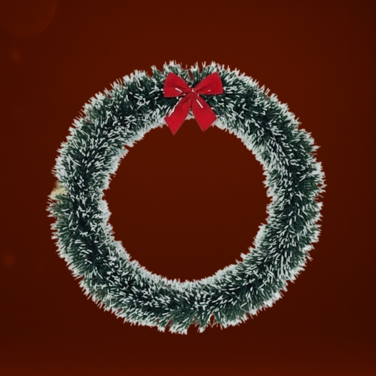 Corona Navideña Nevada con Lazo Rojo Elegante