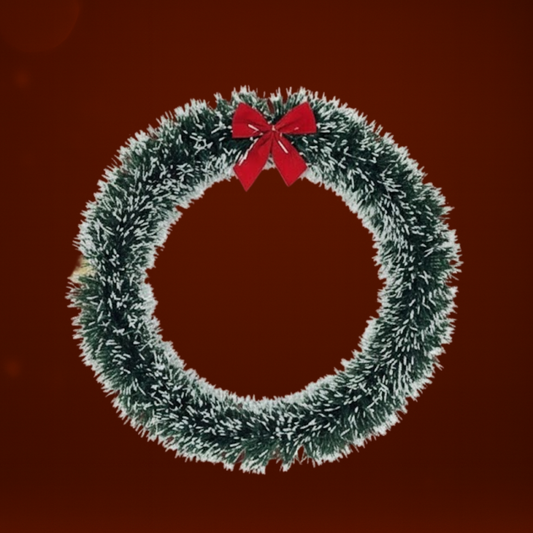 Corona Navideña Nevada con Lazo Rojo Elegante