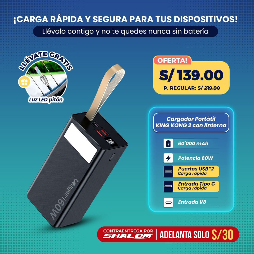Cargador Portátil Power Bank 60,000 mAh – Súper Potencia de 60W