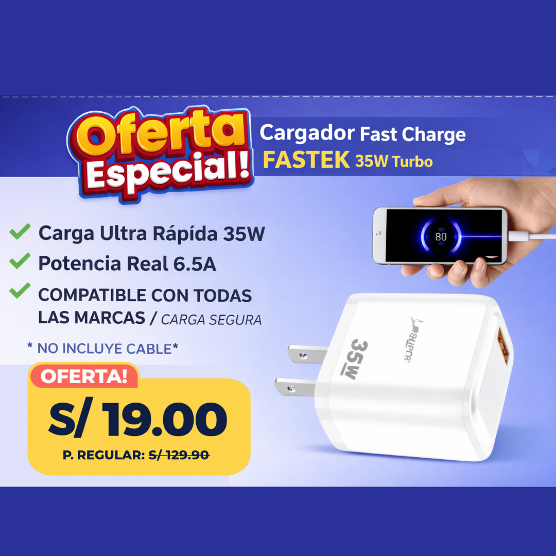 Cargador Fast Charge FASTEK 35W Turbo – Carga Ultra Rápida y Segura