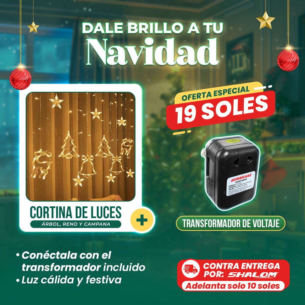 Cortina de Luces Navideñas con Transformador – Luz Cálida y Festiva