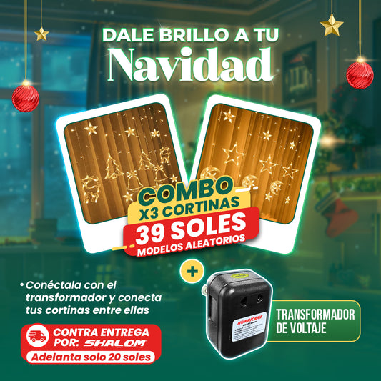 Combo Navideño 3 Cortinas de Luces + Transformador