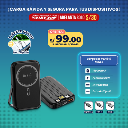 Cargador Portátil MINI 2 15000mAh / 3EN1 30W CARGA INALÁMBRICA