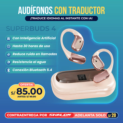 Audífonos Traductor AI SuperBuds 4 – Resistentes al agua, 30H batería, Bluetooth 5.4