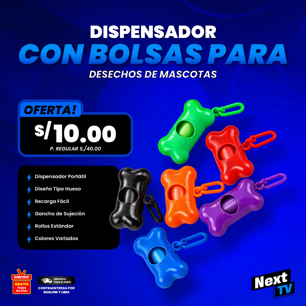DISPENSADOR CON BOLSAS PARA DESECHOS DE MASCOTAS