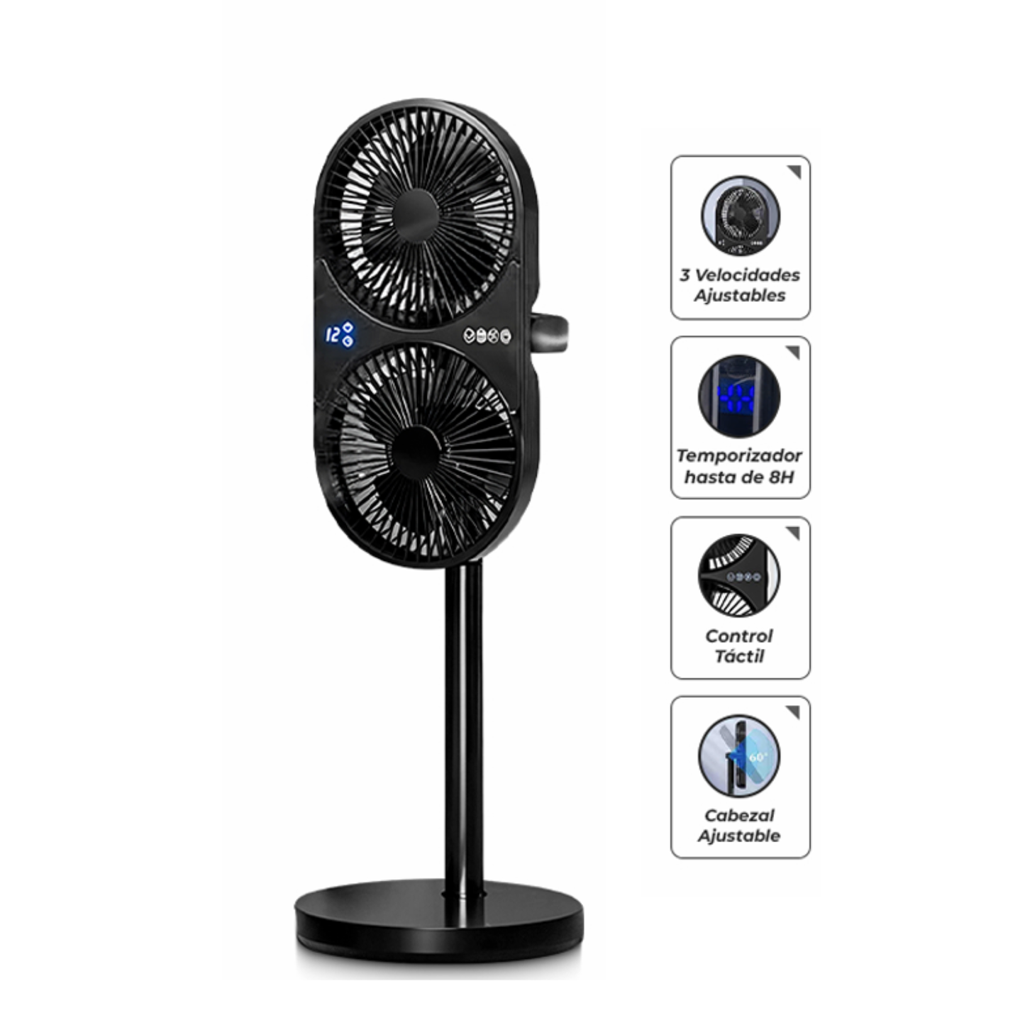 Ventilador D-53 con Doble Hélices Negro