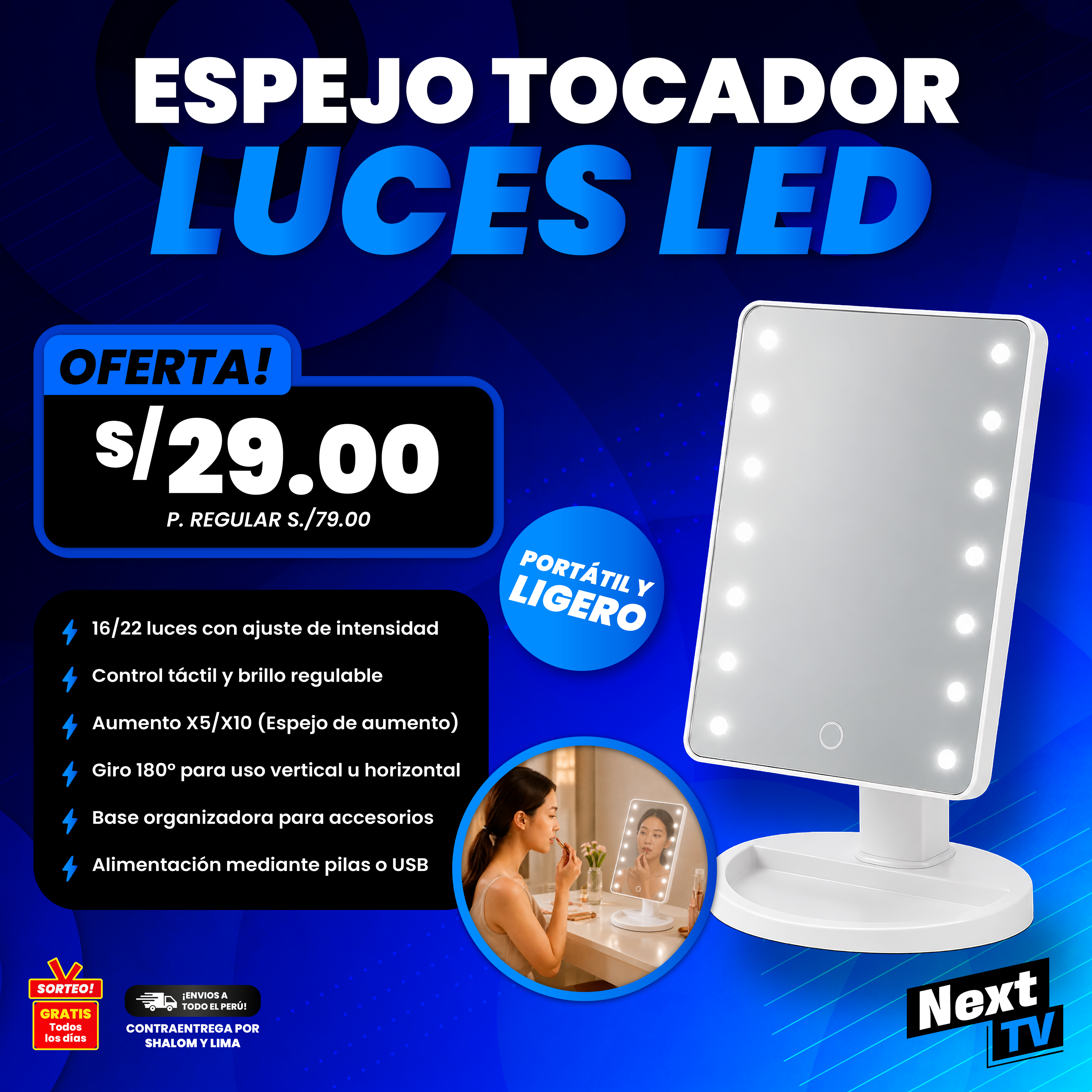 ESPEJO TOCADOR LUCES LED