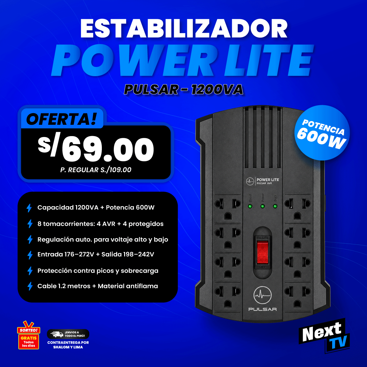 ESTABILIZADOR POWER LITE PULSAR 1200VA - N1172