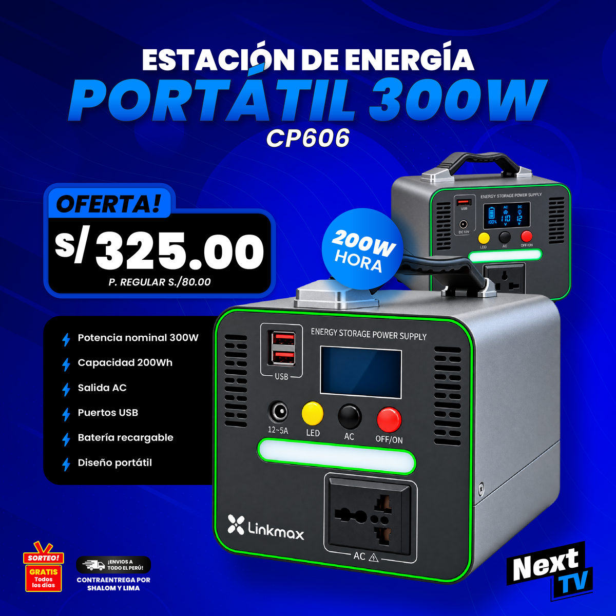 ESTACIÓN DE ENERGÍA PORTÁTIL 300W 200WH CP606
