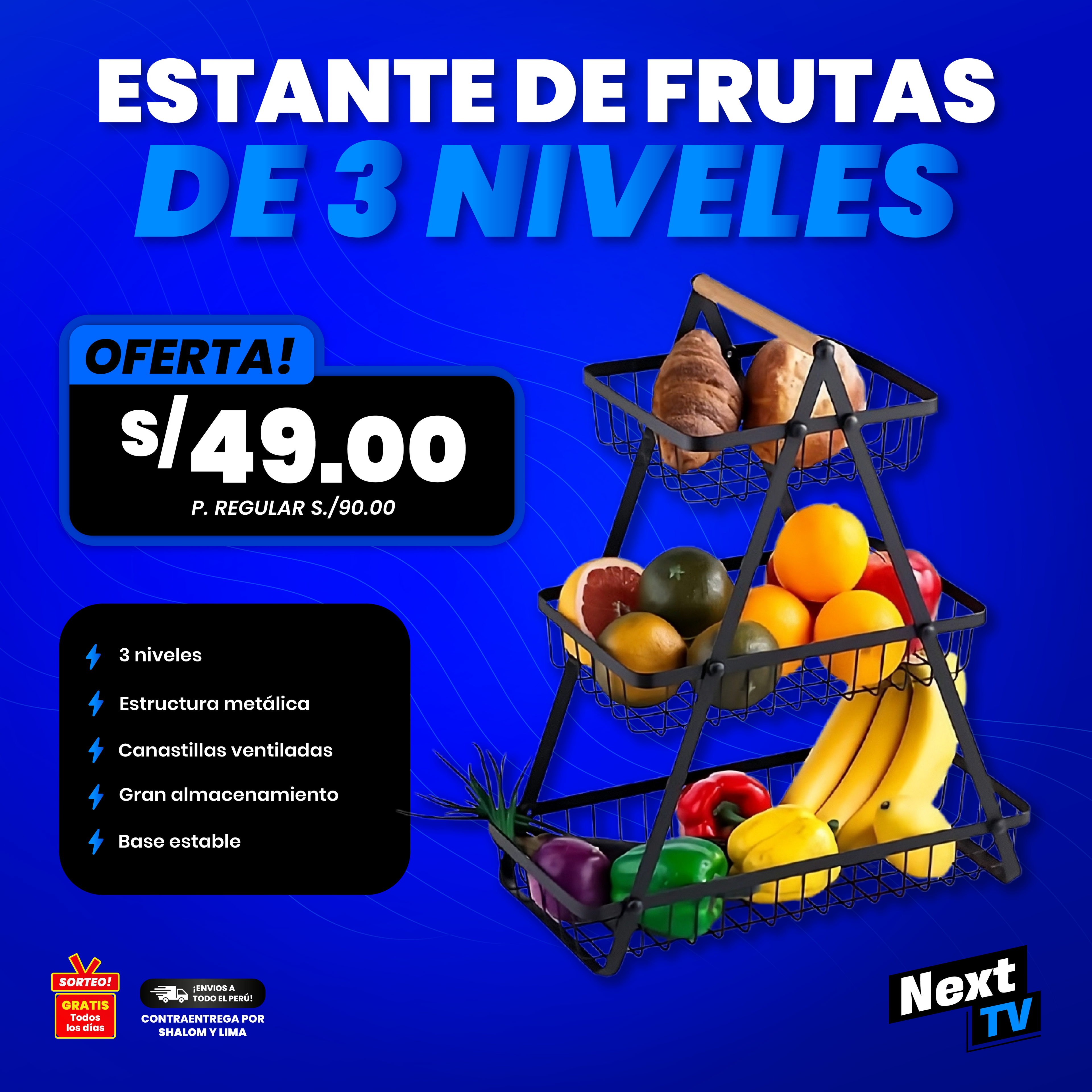 ESTANTE DE FRUTAS DE 3 NIVELES
