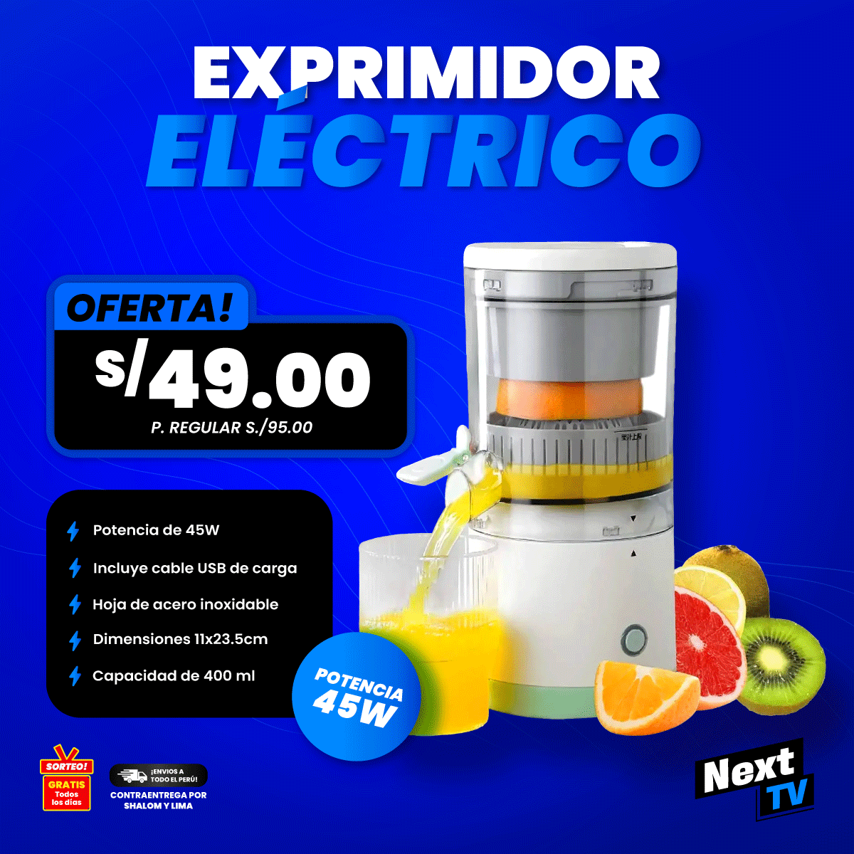 EXPRIMIDOR ELÉCTRICO RECARGABLE
