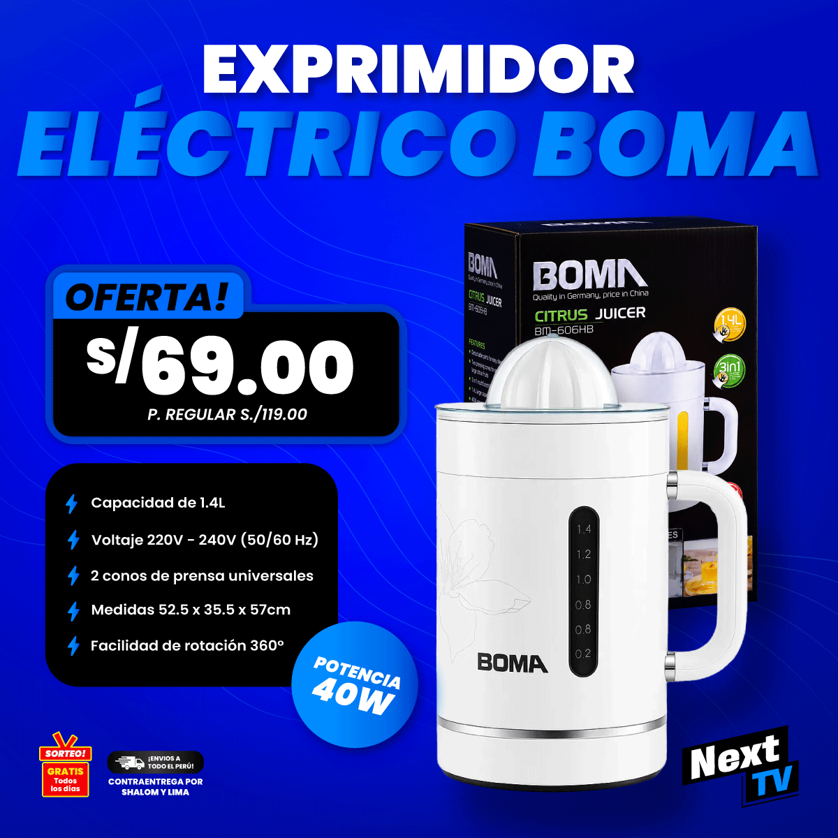 EXPRIMIDOR ELÉCTRICO BOMA 40W
