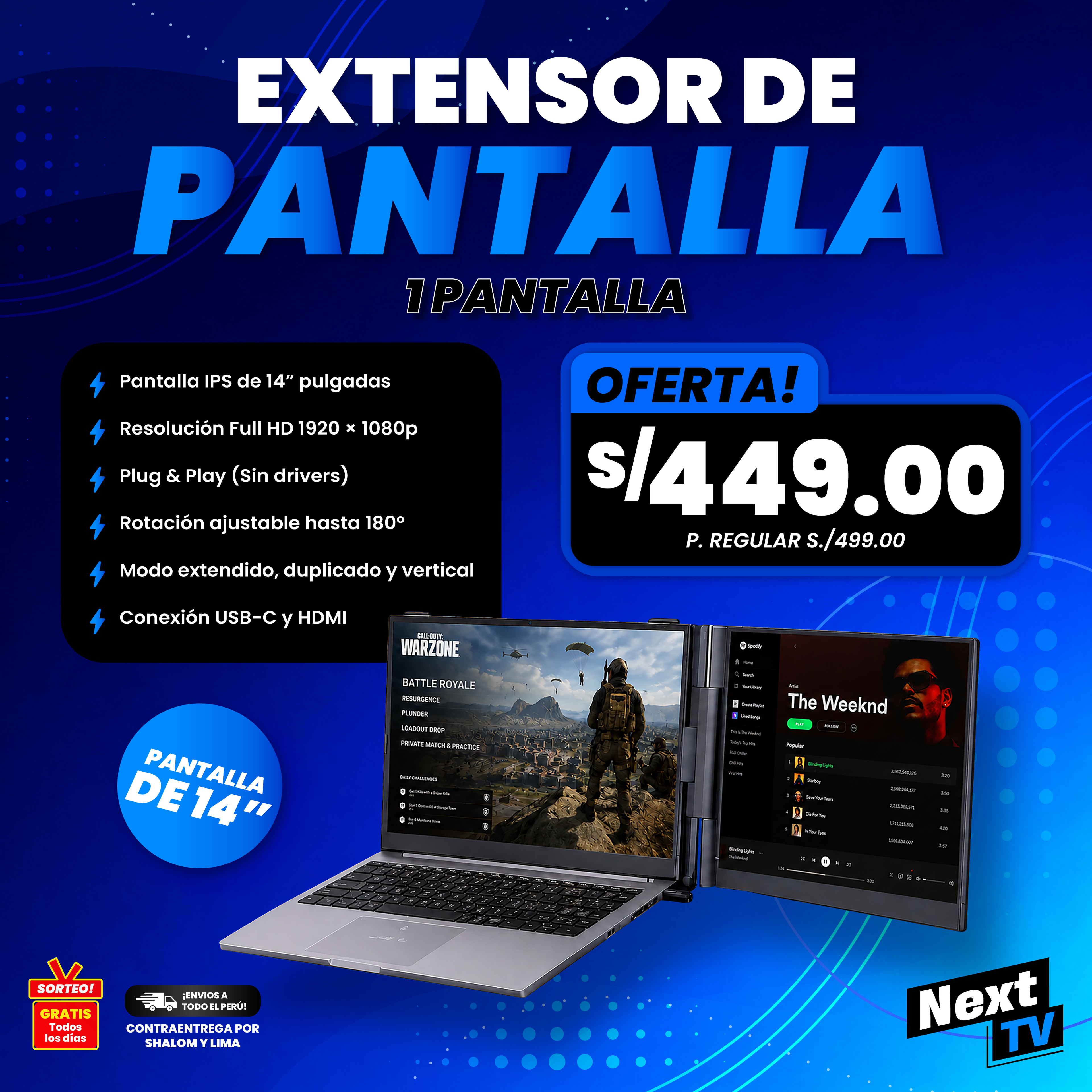 MONITOR EXTENSOR DE PANTALLA PORTÁTIL 14"
