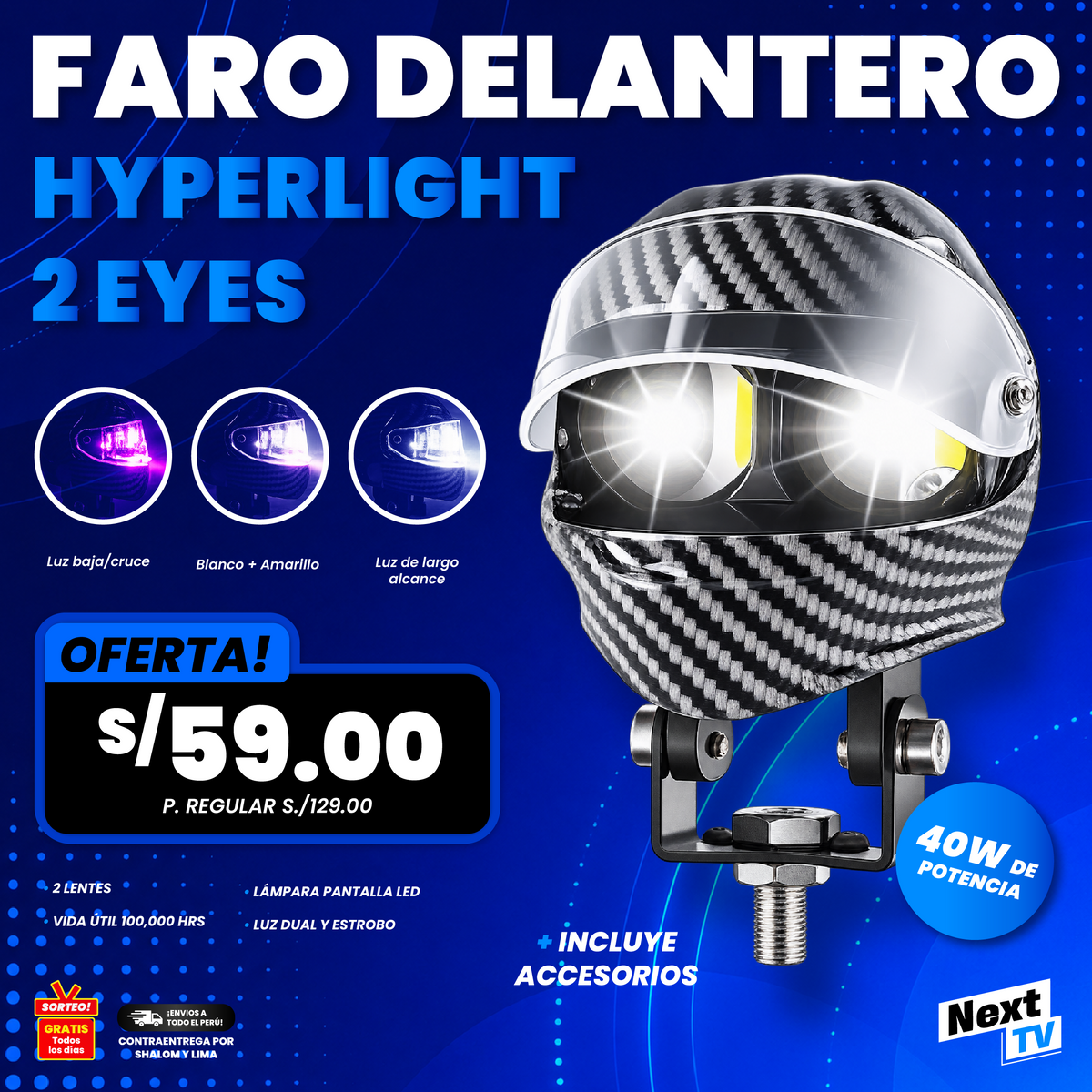 FARO DELANTERO MOTO HYPERLIGHT 2 EYES