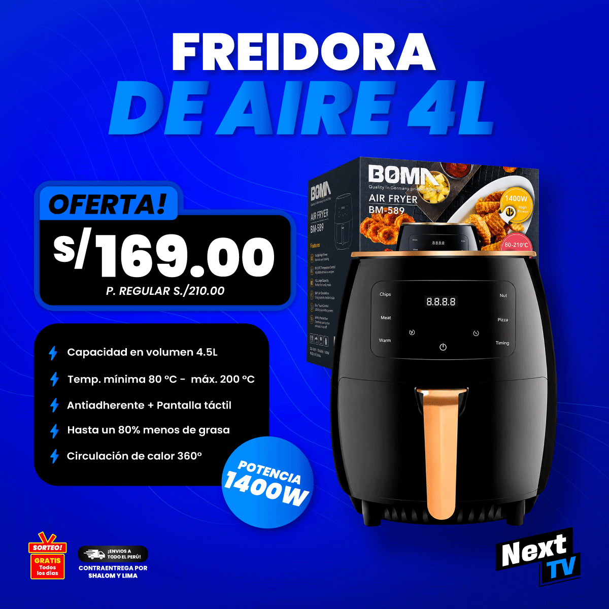 FREIDORA DE AIRE 4.5L 1400W BM-589