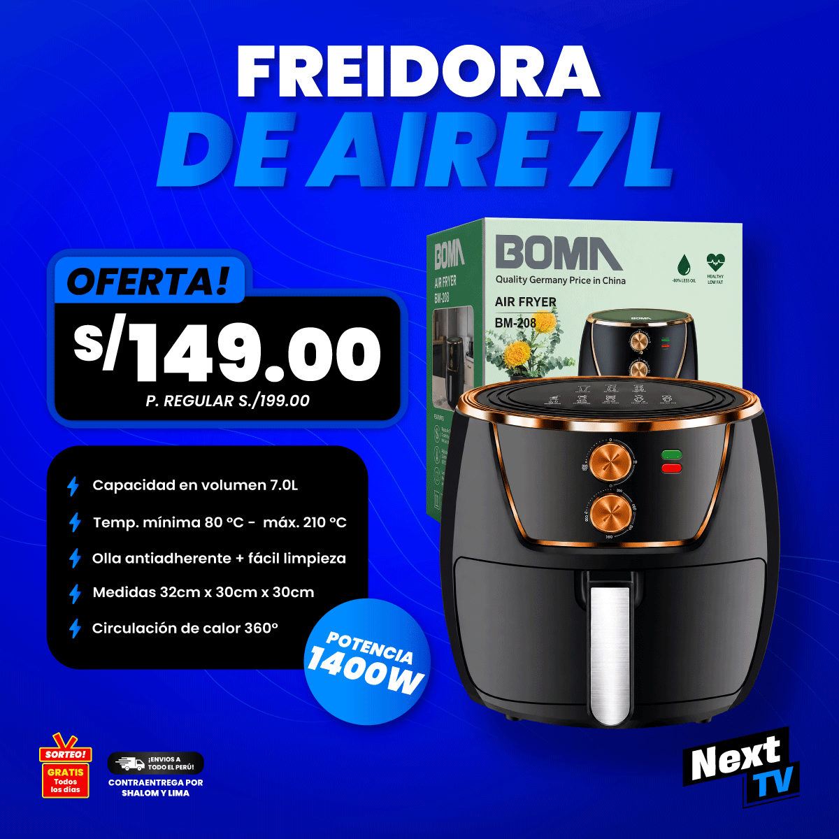 FREIDORA DE AIRE 7L 1400W BM-208