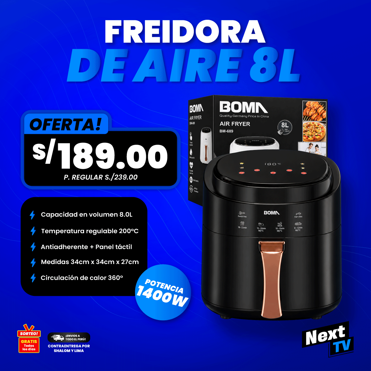 FREIDORA DE AIRE 8L 1400W BM-689