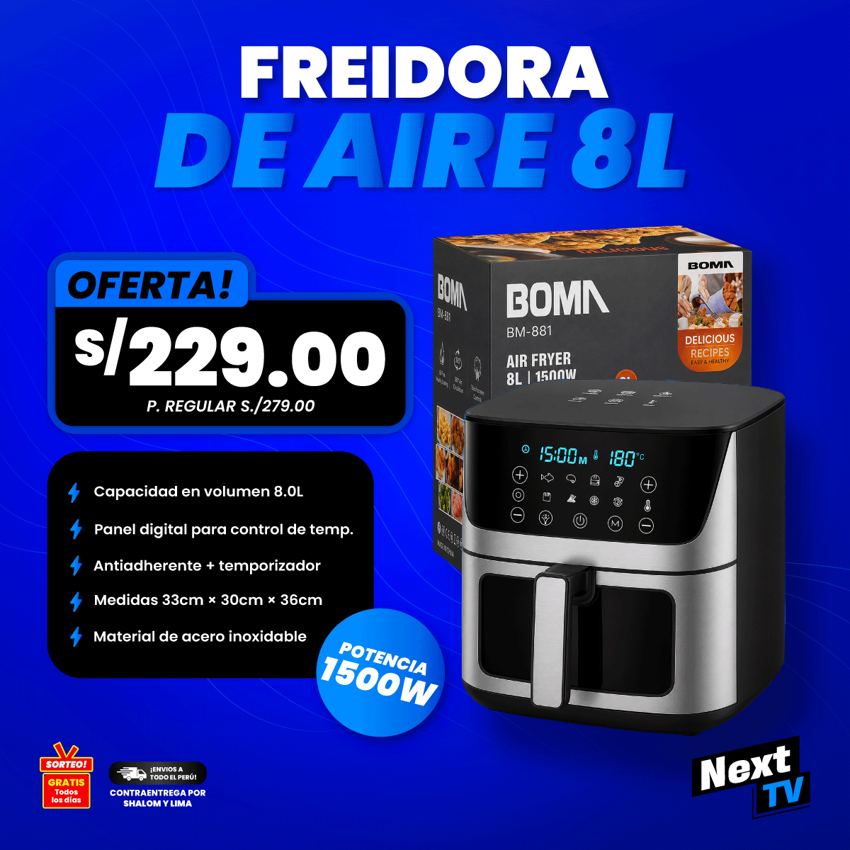 FREIDORA DE AIRE 8L 1500W BM-881