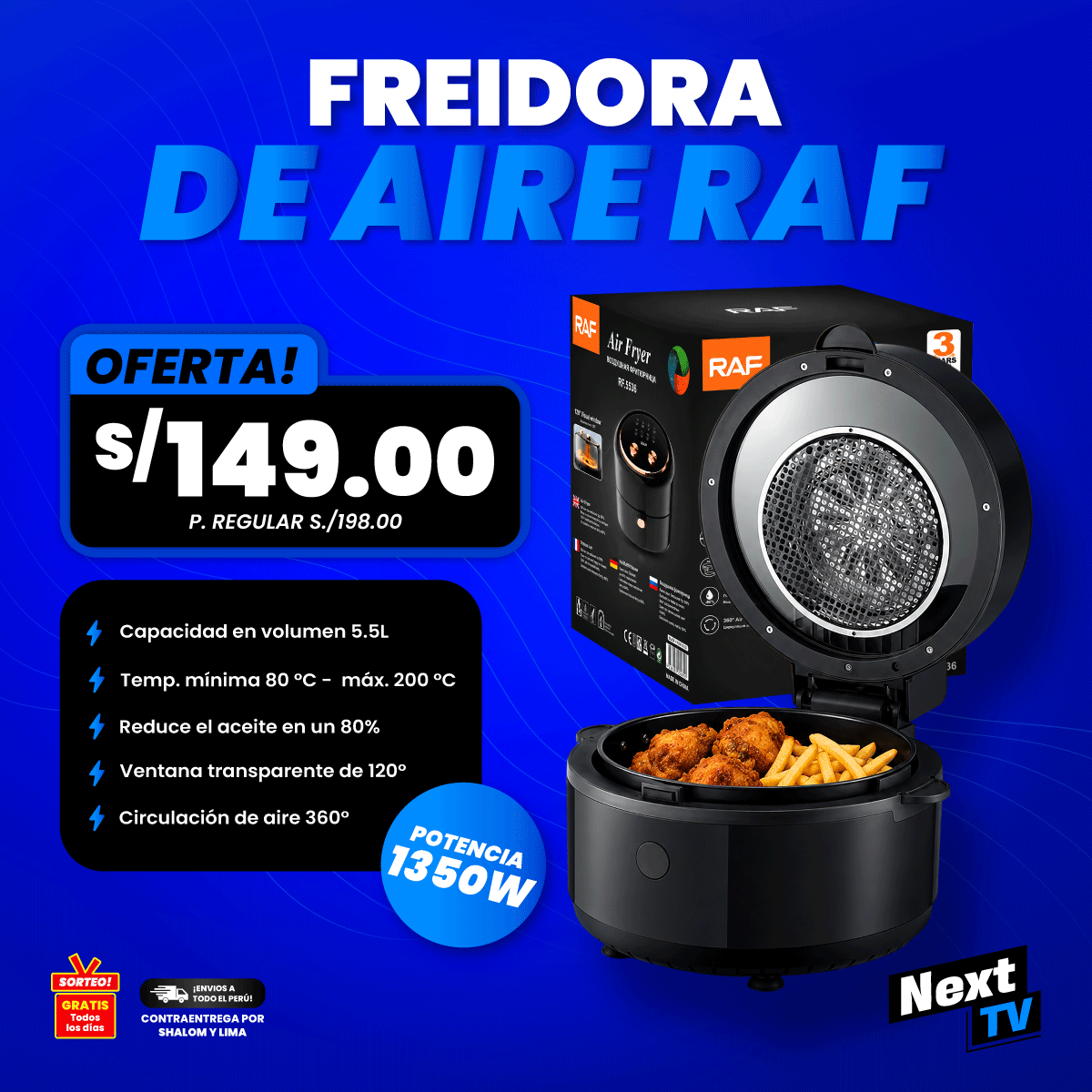 FREIDORA DE AIRE 5.5 LITROS 1350W