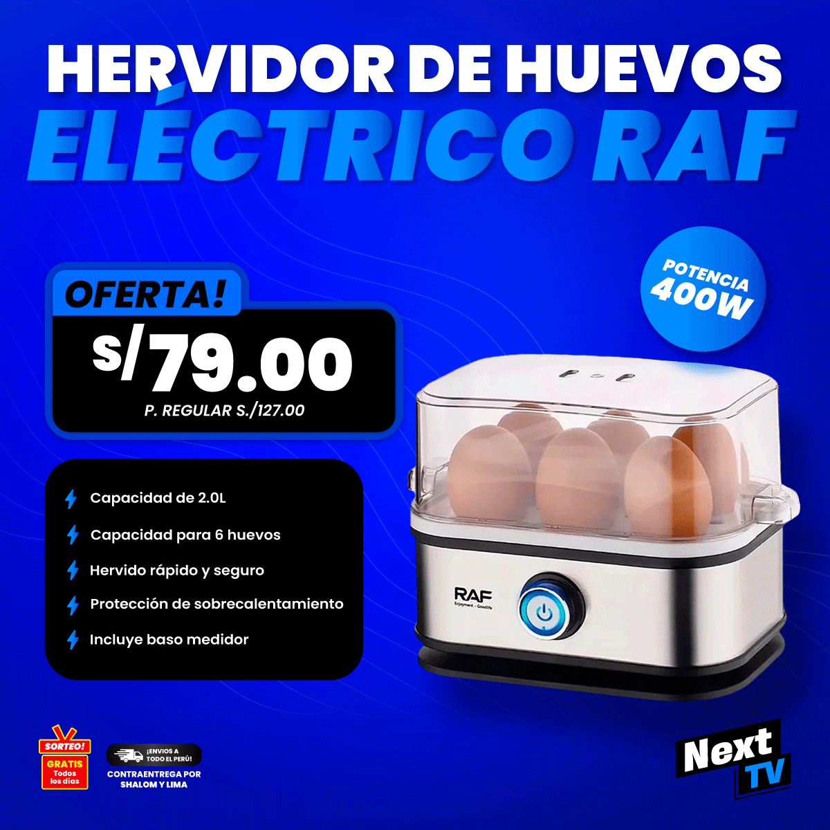 HERVIDOR DE HUEVOS ELÉCTRICO RAF 400W