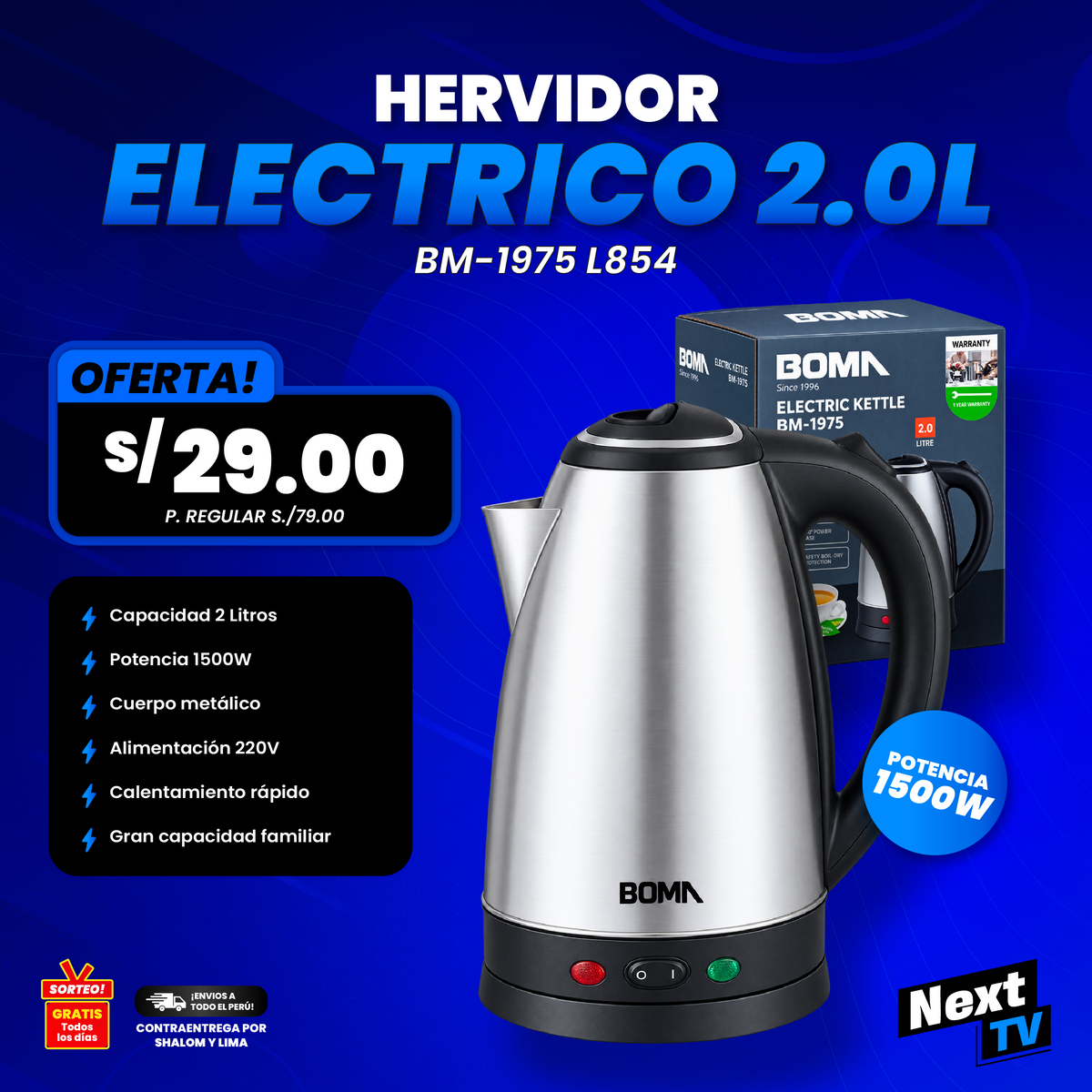 HERVIDOR ELECTRICO 2.0L 1500W BM-1975 L854