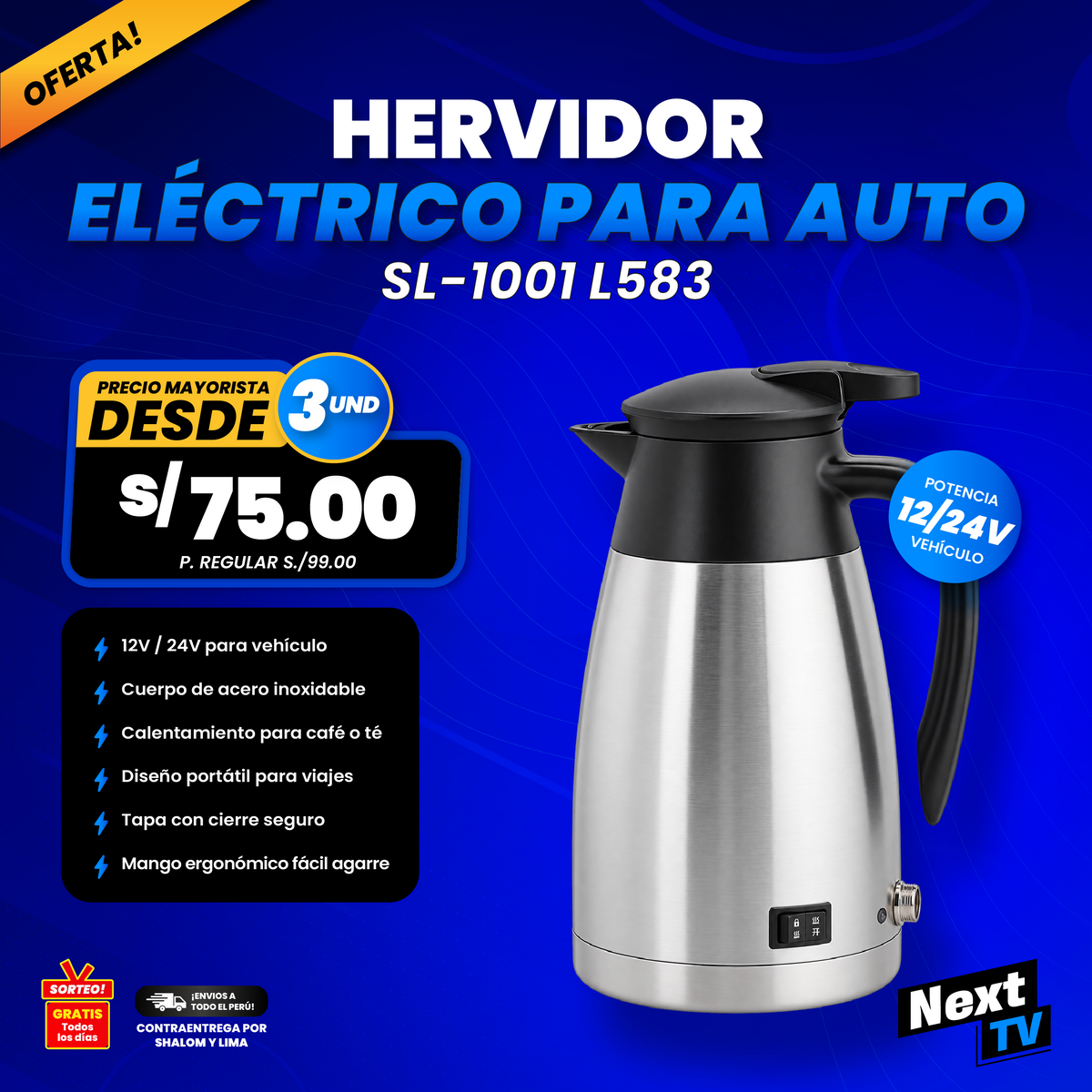 HERVIDOR ELÉCTRICO PARA AUTO SL-1001 L583 - PRECIO MAYORISTA