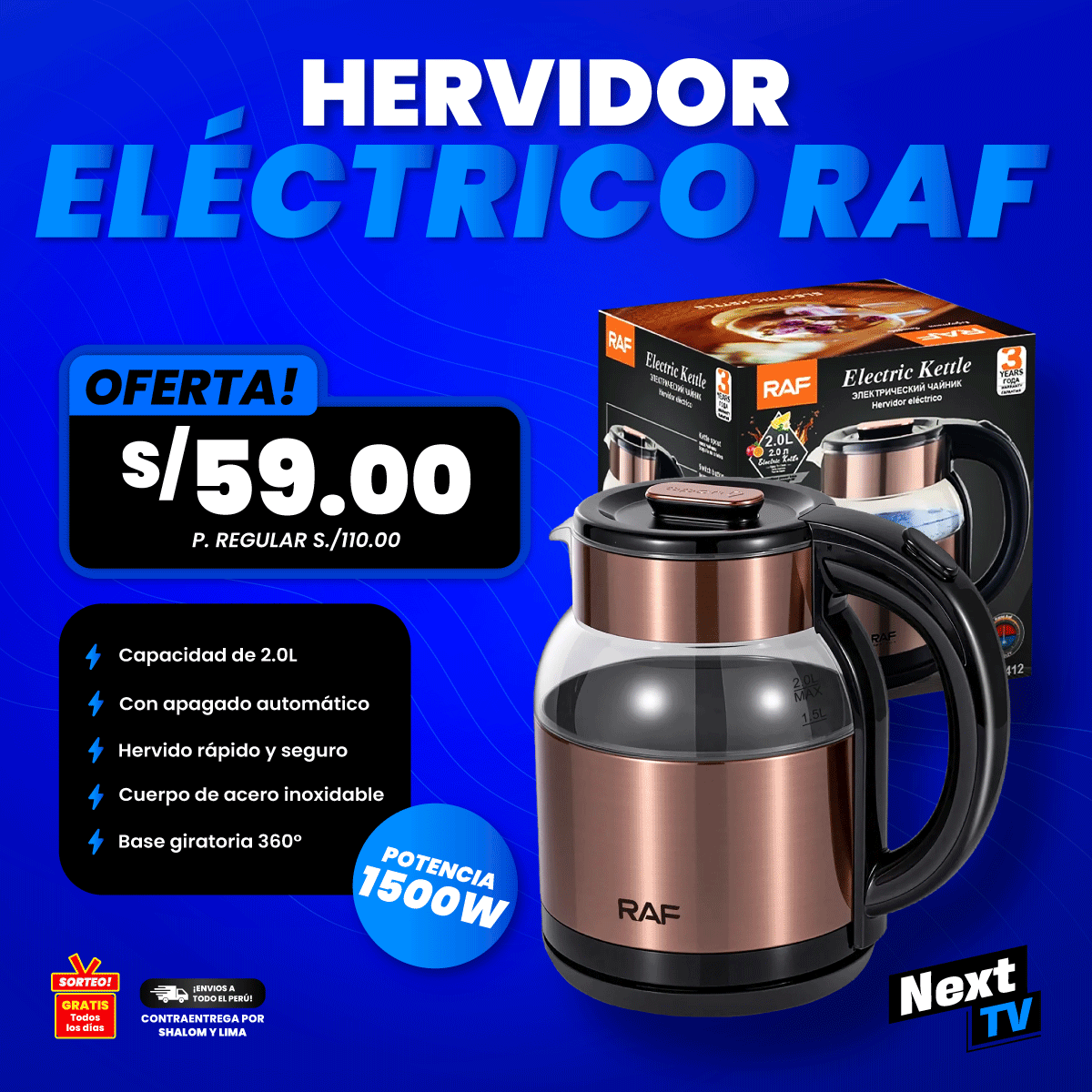 HERVIDOR ELÉCTRICO RAF 1500W