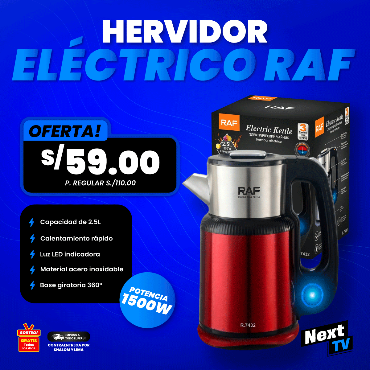 HERVIDOR ELÉCTRICO RAF R7432 1500W