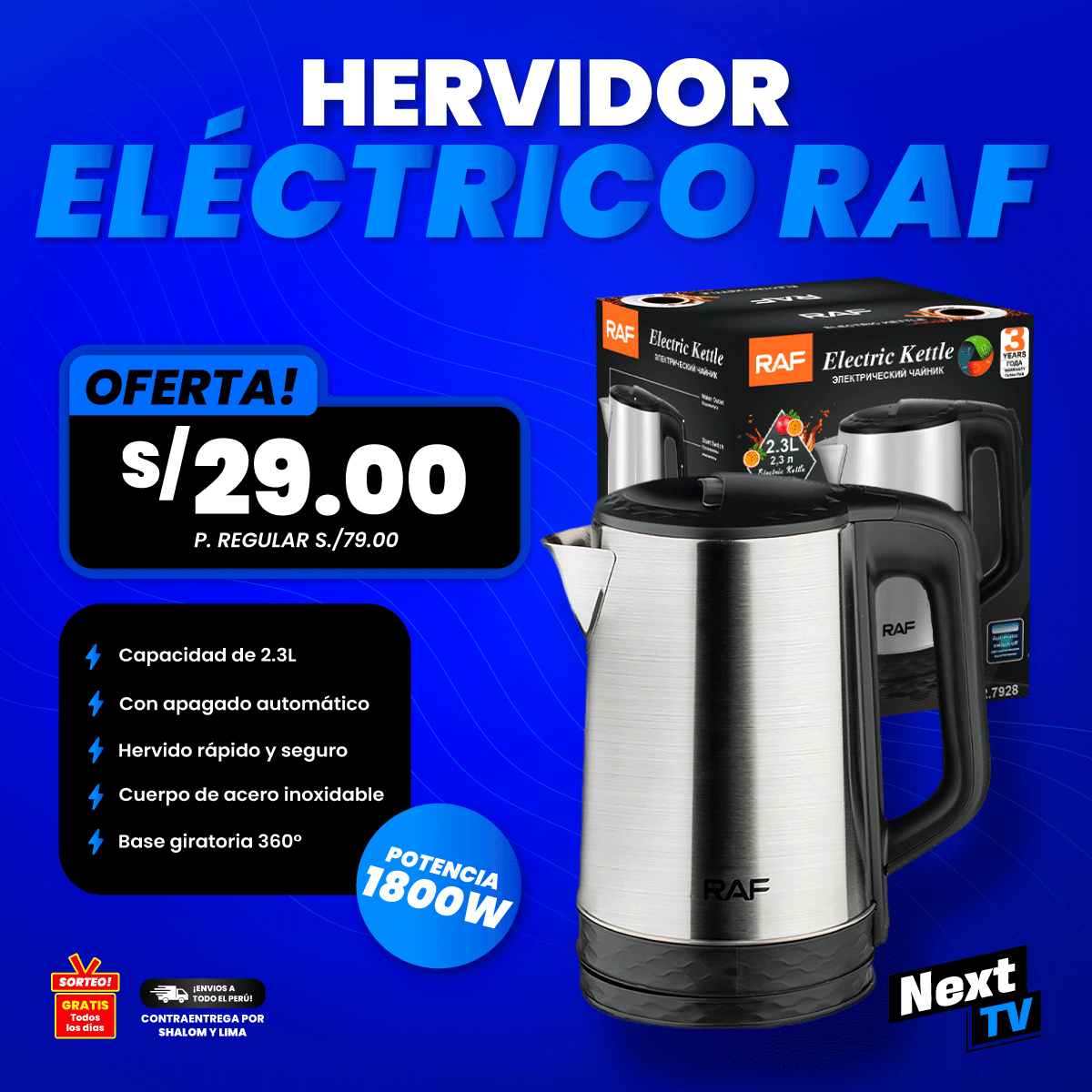 HERVIDOR ELÉCTRICO RAF 1800W