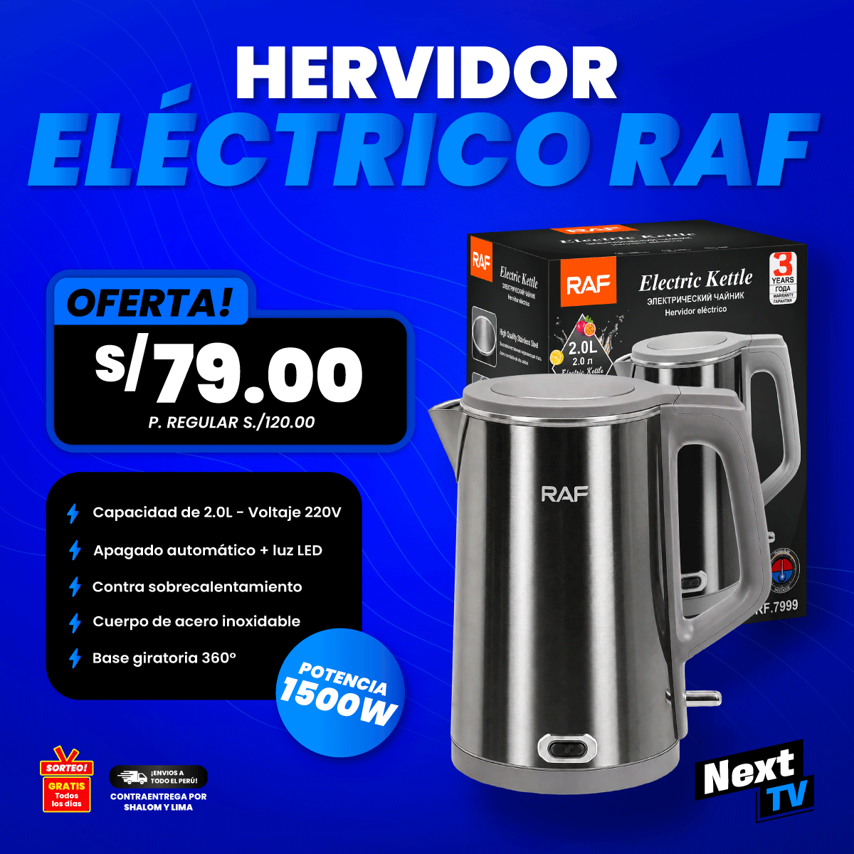 HERVIDOR ELÉCTRICO RAF 2 LITROS 1500W