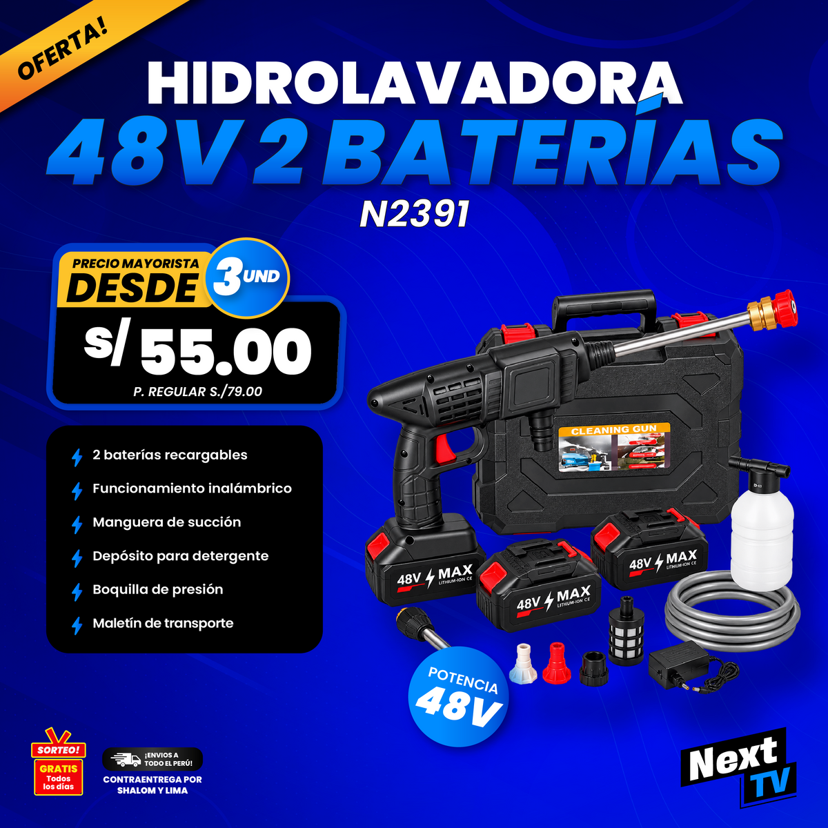 HIDROLAVADORA 48V 2 BATERÍAS N2391 - PRECIO MAYORISTA