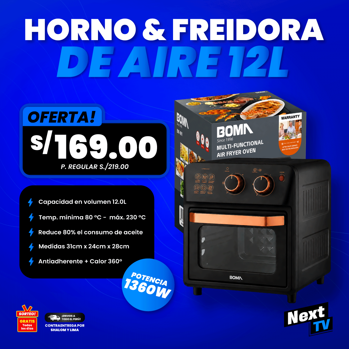 HORNO & FREIDORA DE AIRE 12L 1360W BM-891