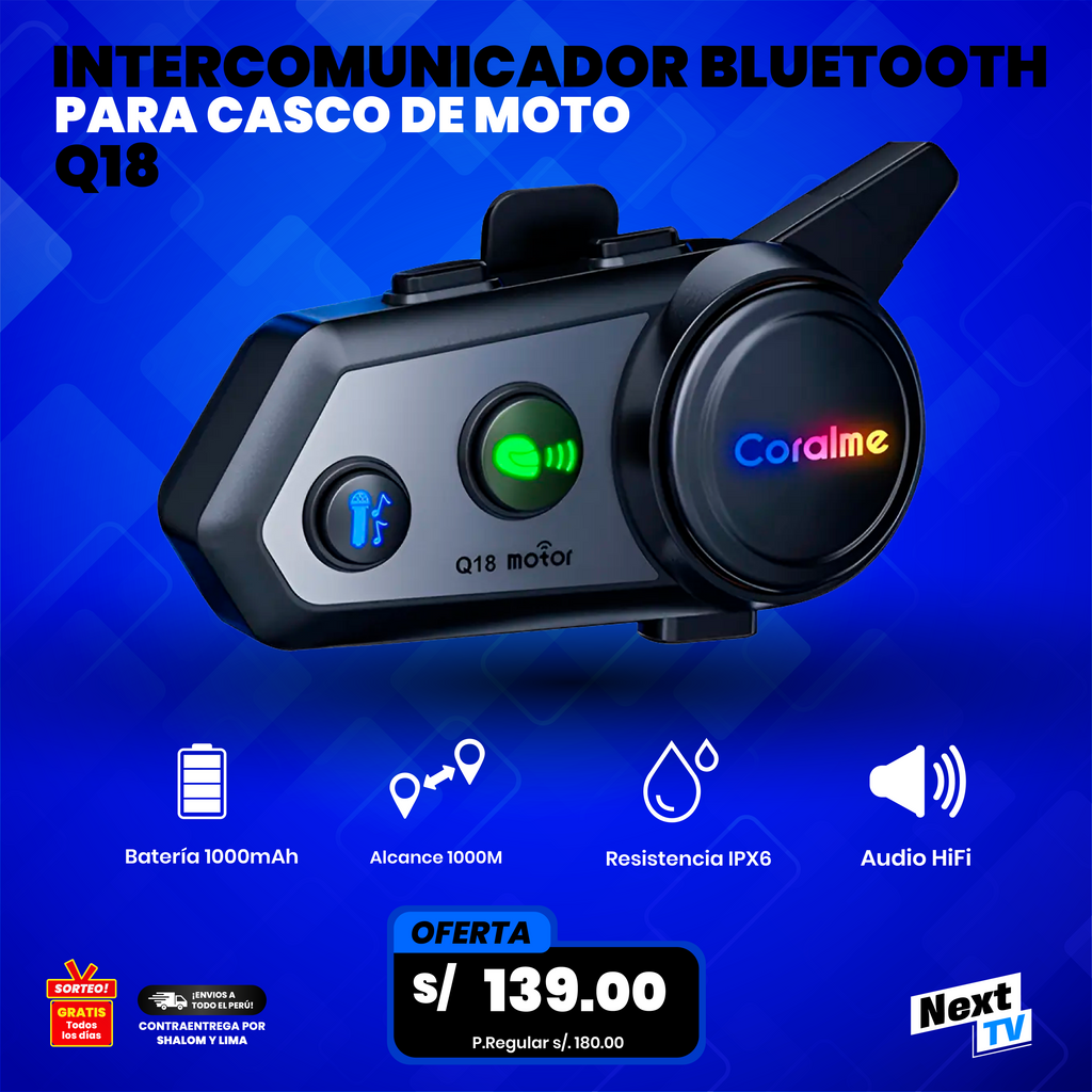 INTERCOMUNICADOR BLUETOOTH PARA CASCO Q18