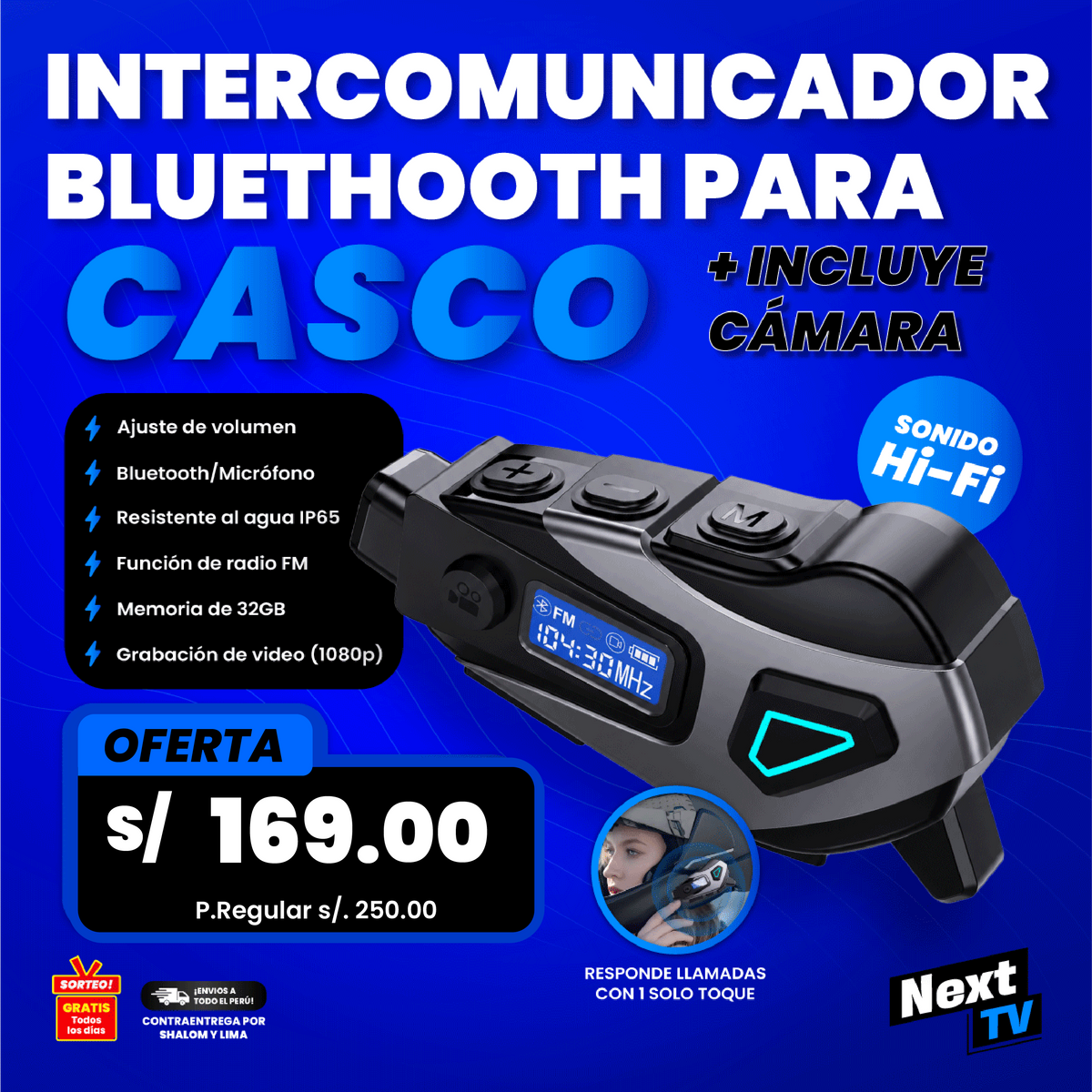INTERCOMUNICADOR BLUETOOTH PARA CASCO CON CÁMARA