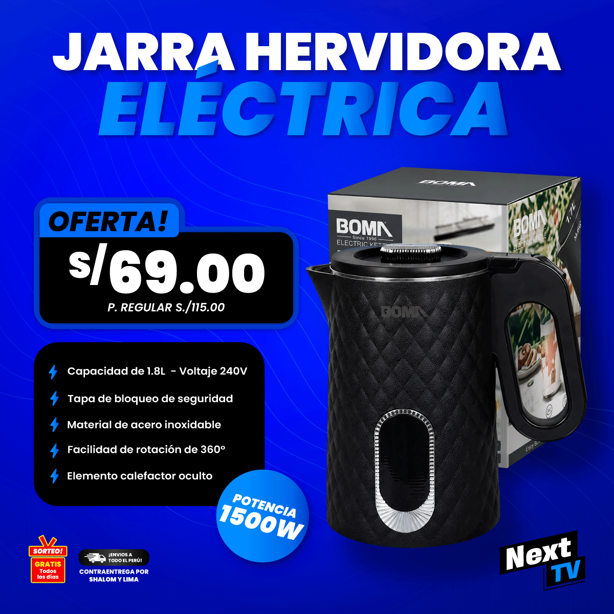 JARRA HERVIDORA ELÉCTRICA BOMA BM-866 1.8 LITROS 1500W