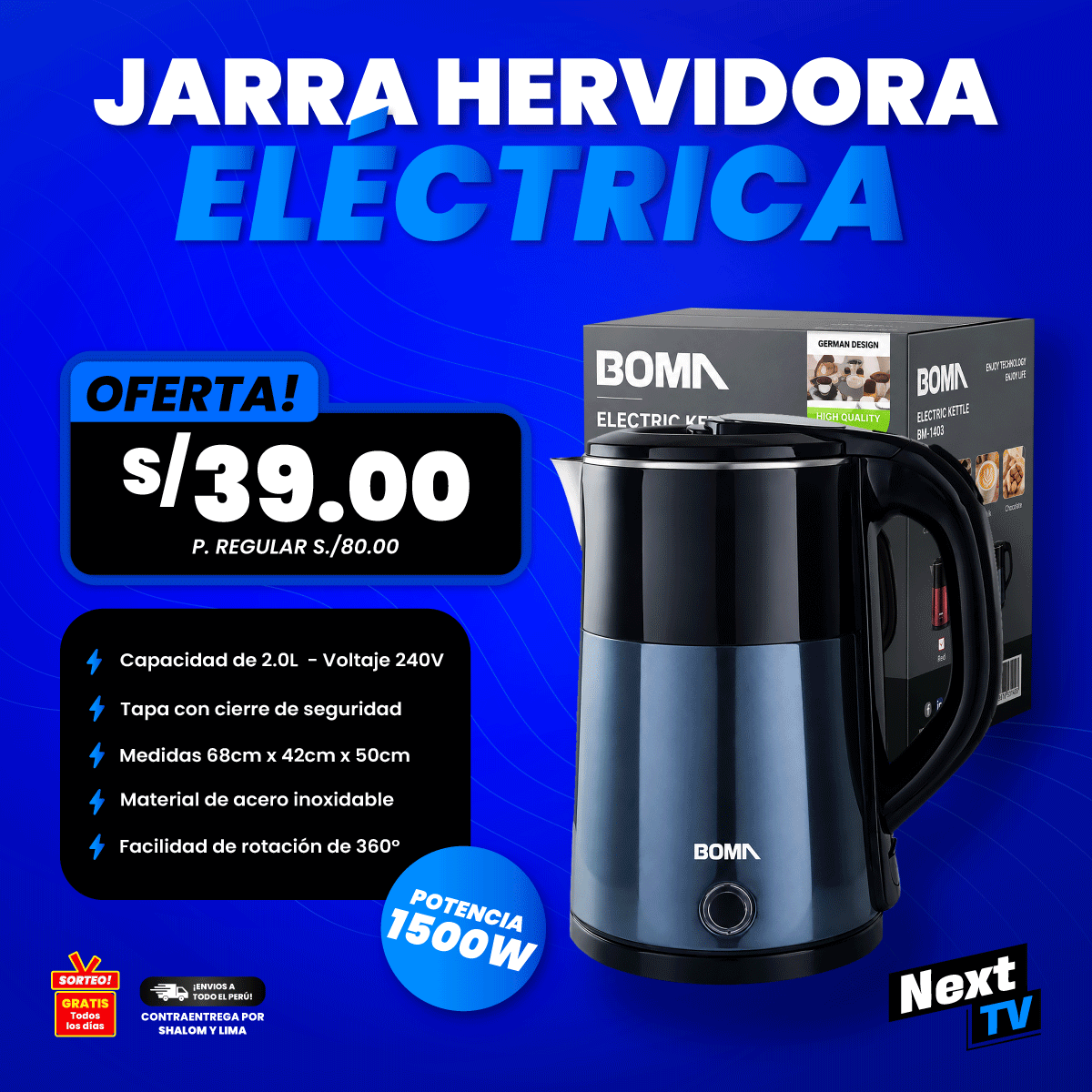 JARRA HERVIDORA ELÉCTRICA 2 LITROS 1500W BM-1403