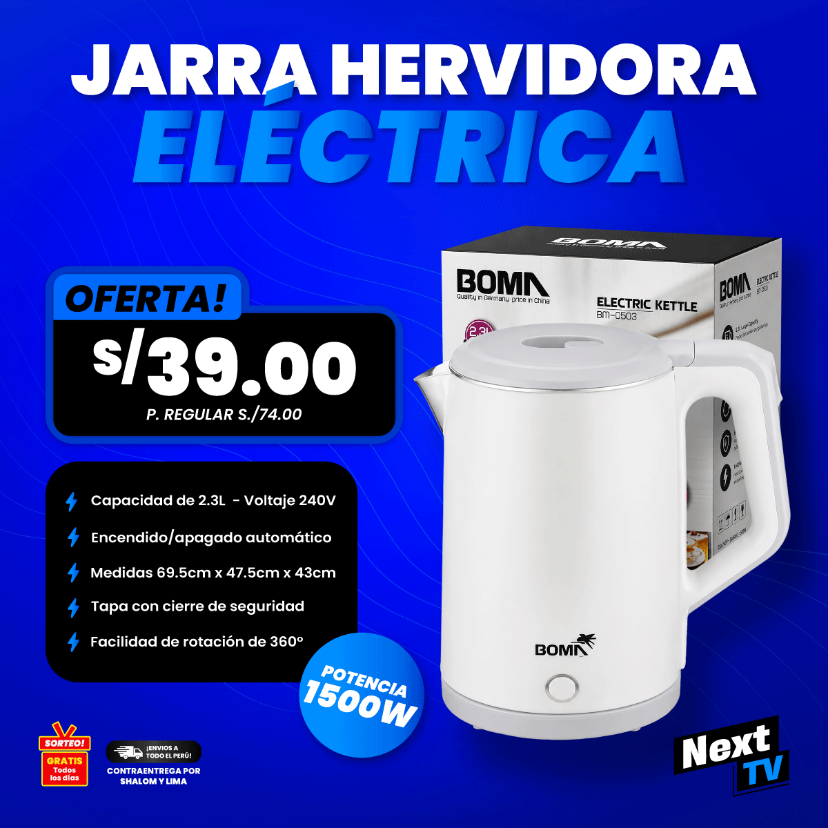 JARRA HERVIDORA ELÉCTRICA 2.3 LITROS 1500W BM-0503
