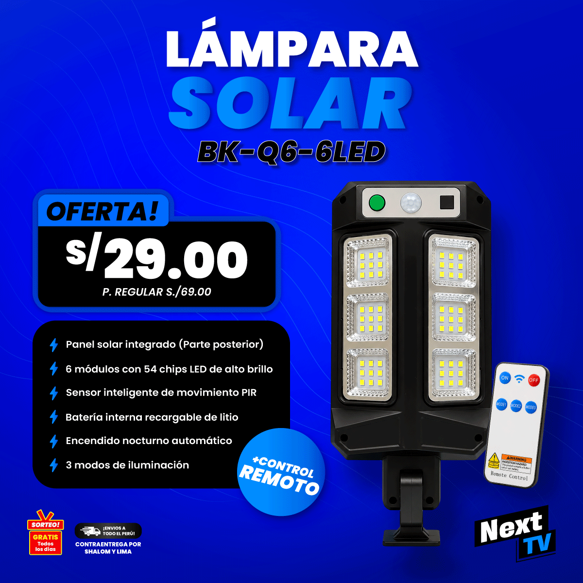 LÁMPARA SOLAR BK-Q6-6LED