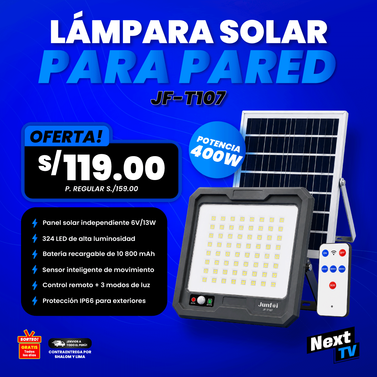 LÁMPARA SOLAR PARA PARED JF-T107