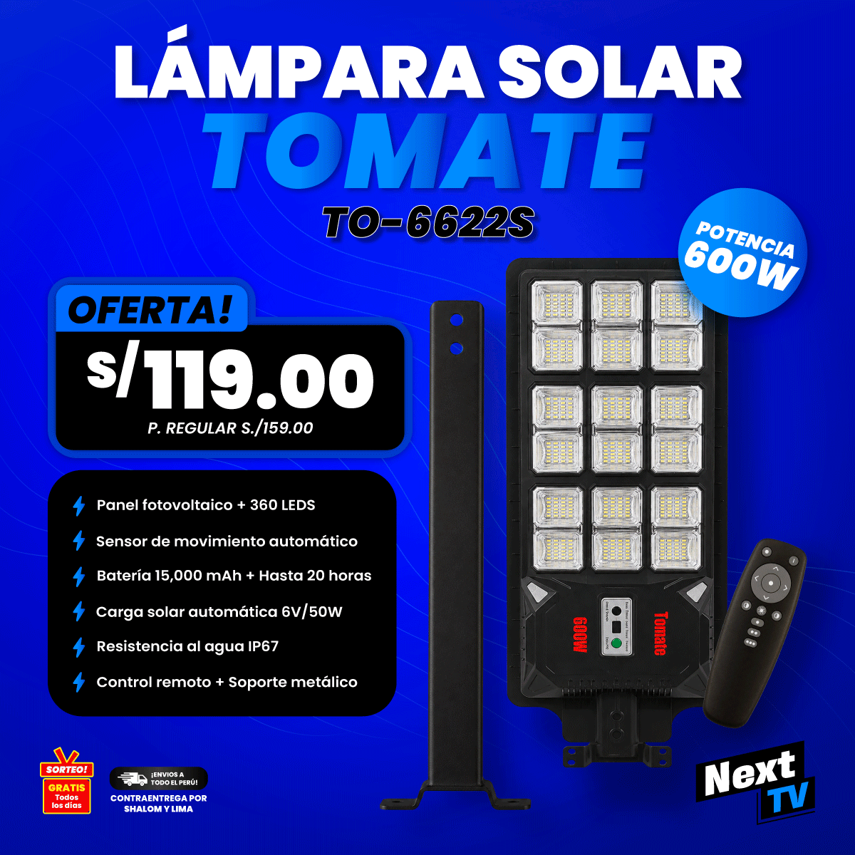 LÁMPARA SOLAR TOMATE TO-6622S