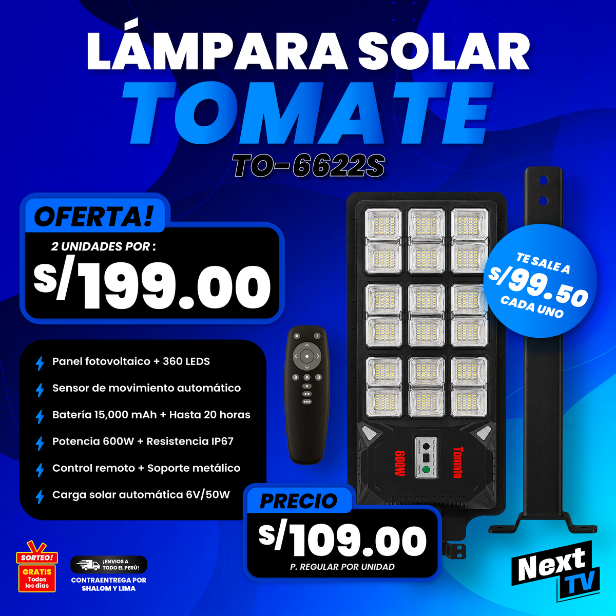 LÁMPARA SOLAR TOMATE TO-6622S