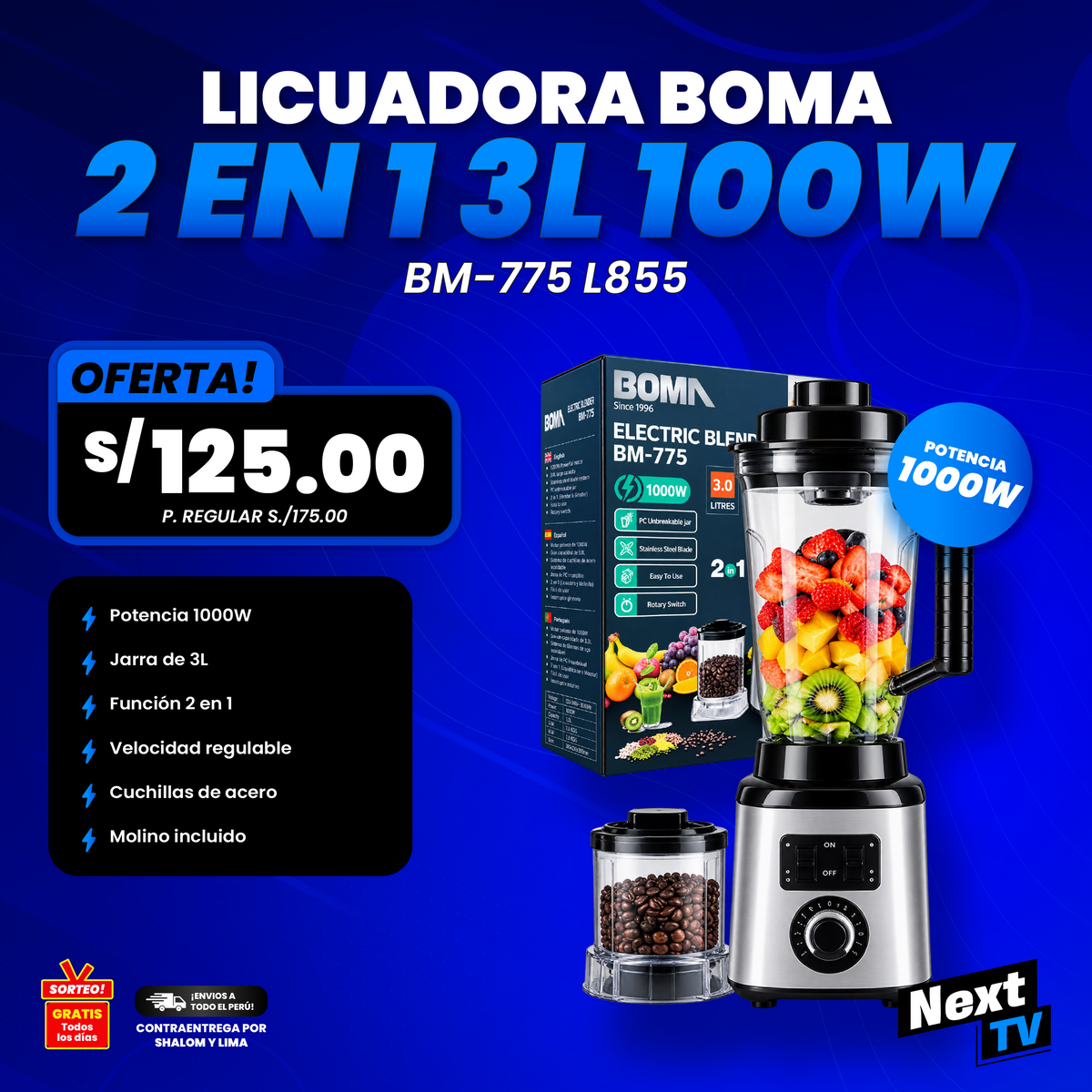 LICUADORA BOMA 2 EN 1 3L 1000W BM-775 L855